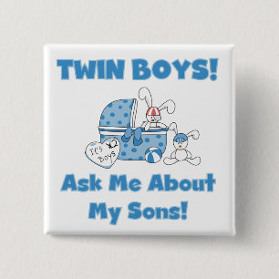 Ask About My Twin Sons Tshirts and Gifts 2 Inch Square Button