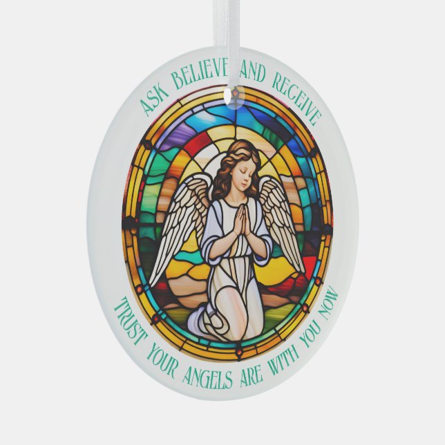 Ask, Believe, Receive | Rainbow Angel Stained  Glass Ornament (Front Right)