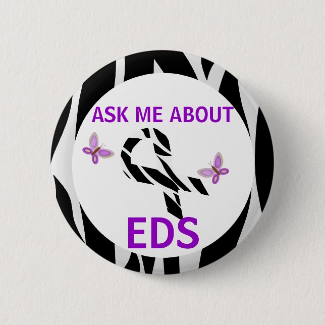 Ask Me About Ehlers-Danlos EDS Awareness Ribbon 2 Inch Round Button (Front)