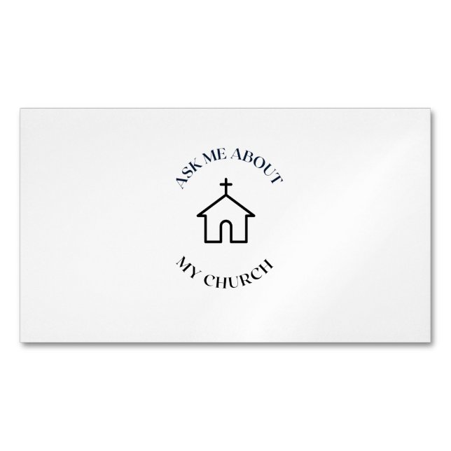 ask me about my church 	Magnetic business card (Front)