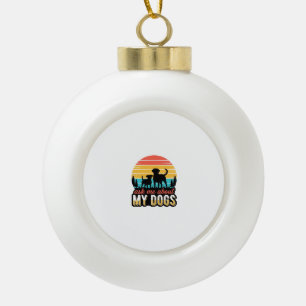 Ask Me About My Dogs Vintage Dog Lover Design_1 Ceramic Ball Christmas Ornament