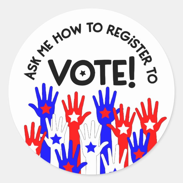Ask Me How to Register to Vote red blue Classic Round Sticker (Front)
