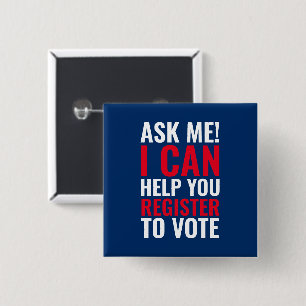 Ask me I can help you register to vote navy blue 2 Inch Square Button