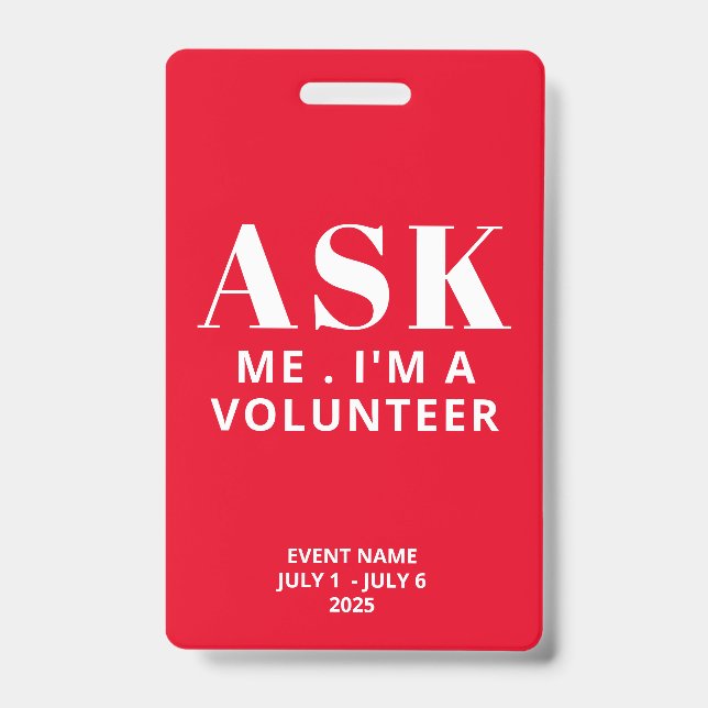 Ask Me Red Volunteer Badge (Front)