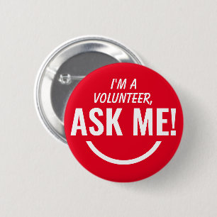 Ask Me Red Volunteer Badge Pinback 2 Inch Round Button