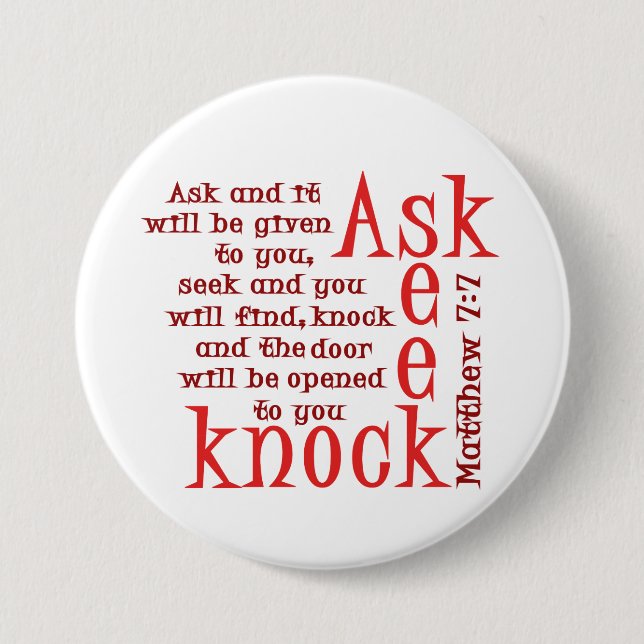 Ask Seek Knock 3 Inch Round Button (Front)