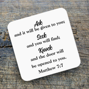 Ask Seek Knock Matthew 7:7 Bible Verse Square Paper Coaster