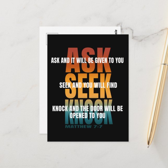 Ask Seek Knock  Postcard (Front/Back In Situ)