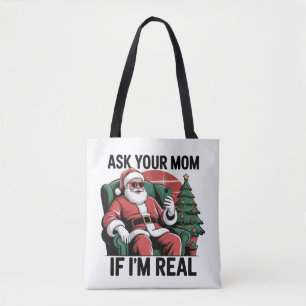 Ask Your Mom Funny Santa Snarky Retro Xmas Tote Bag