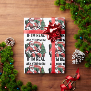 Ask Your Mom Funny Santa Snarky Retro Xmas Wrapping Paper