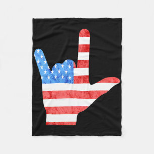 Asl 4th July American Sign Languages Deaf Awarenes Fleece Blanket