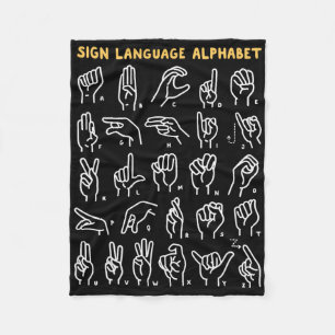 Asl Abc American Sign Language Alphabet Retro Deaf Fleece Blanket