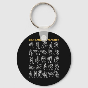 Asl Abc American Sign Language Alphabet Retro Deaf Keychain