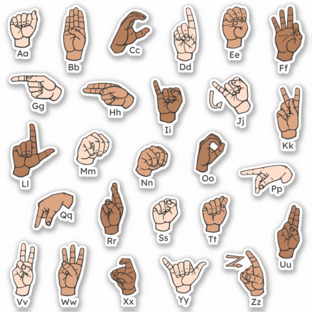 ASL Alphabet ABC Skin Tones Hand Signs (Front)