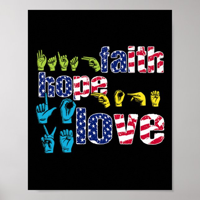 Asl American Sign Language 4th Of July Faith Hope  (Front)