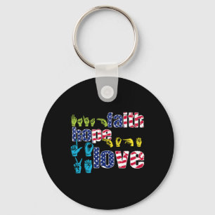 Asl American Sign Language 4th Of July Faith Hope Keychain