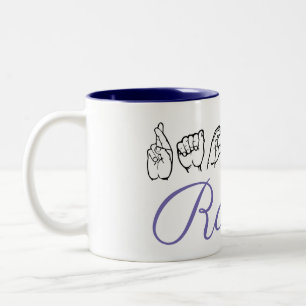 ASL American Sign Language Finger-spelled Rachel Two-Tone Coffee Mug
