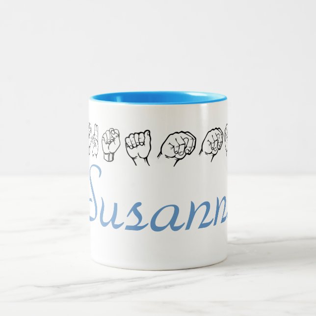 ASL American Sign Language Finger-spelled Susanne Two-Tone Coffee Mug (Center)
