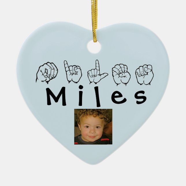 ASL American Sign Language Fingerspelled Miles Ceramic Ornament (Front)