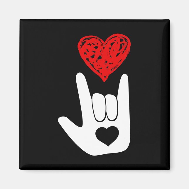 ASL American Sign Language Love Hand Sign ASL Squa Magnet (Front)