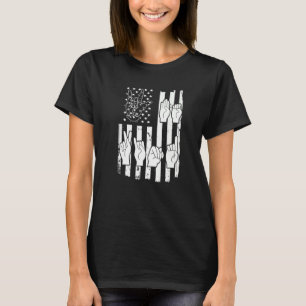 Asl American Sign Language Usa Flag Be Kind   T-Shirt
