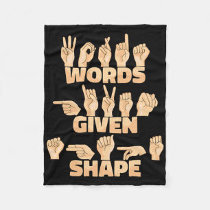 Asl American Sign Language Words Given Shape Fleece Blanket
