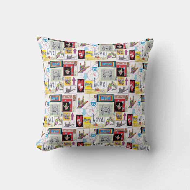 ASL Art Medley Throw Pillow (Front)