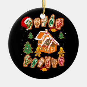 ASL Christmas American Sign Language Gingerbread H Ceramic Ornament