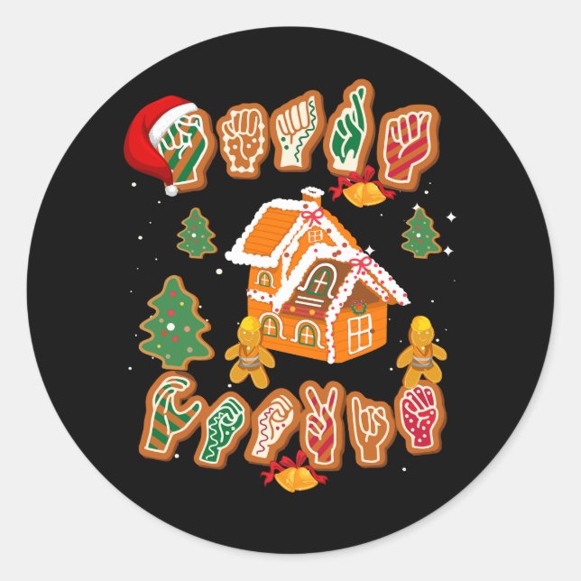 ASL Christmas American Sign Language Gingerbread H Classic Round Sticker (Front)