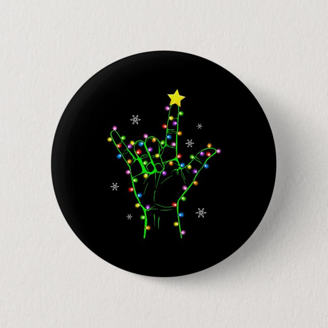 Asl Christmas Christmas Tree Lights American Sign  2 Inch Round Button (Front)