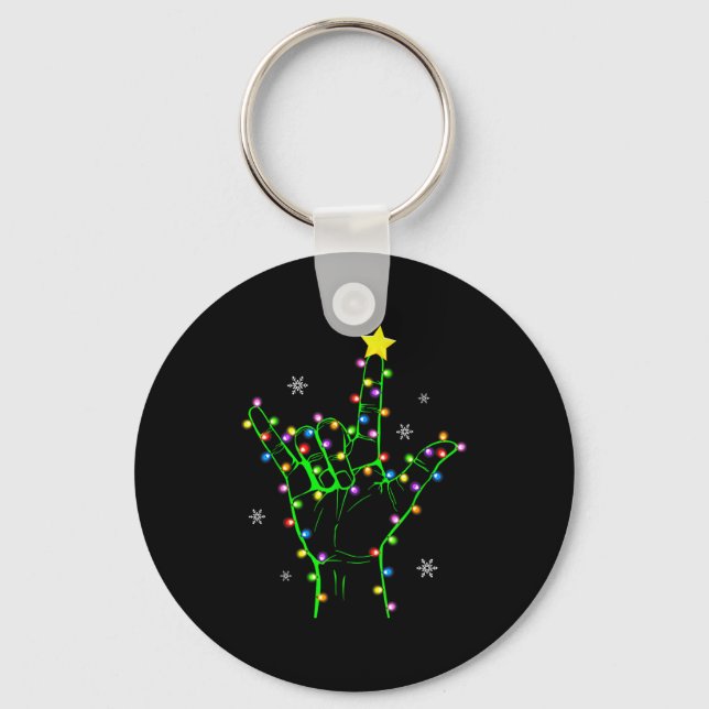 Asl Christmas Christmas Tree Lights American Sign  Keychain (Front)