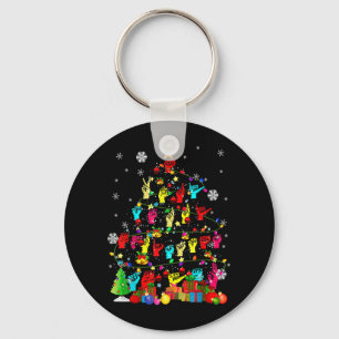 ASL Christmas Tree Xmas Lights ASL Sign Language H Keychain