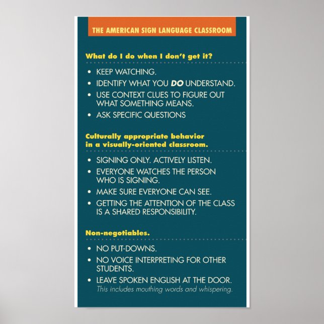 ASL Classroom guidelines.  poster (Front)