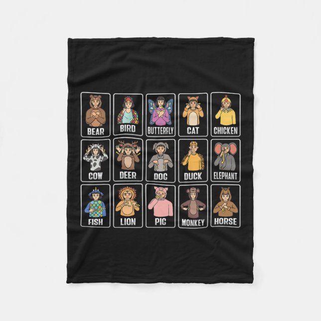 Asl Hand Gesture Animals Deaf Hearing Loss Awarene Fleece Blanket (Front)