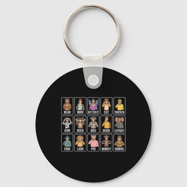 Asl Hand Gesture Animals Deaf Hearing Loss Awarene Keychain (Front)