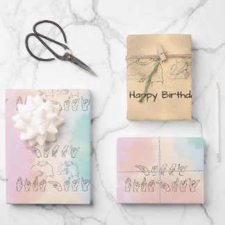 ASL Happy Birthday /Hand Signs and Finger Spelling Wrapping Paper Sheet