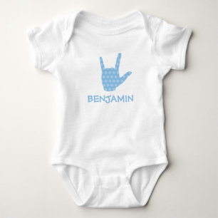 ASL I Love You Blue Dots Sign Language Boy Name Baby Bodysuit