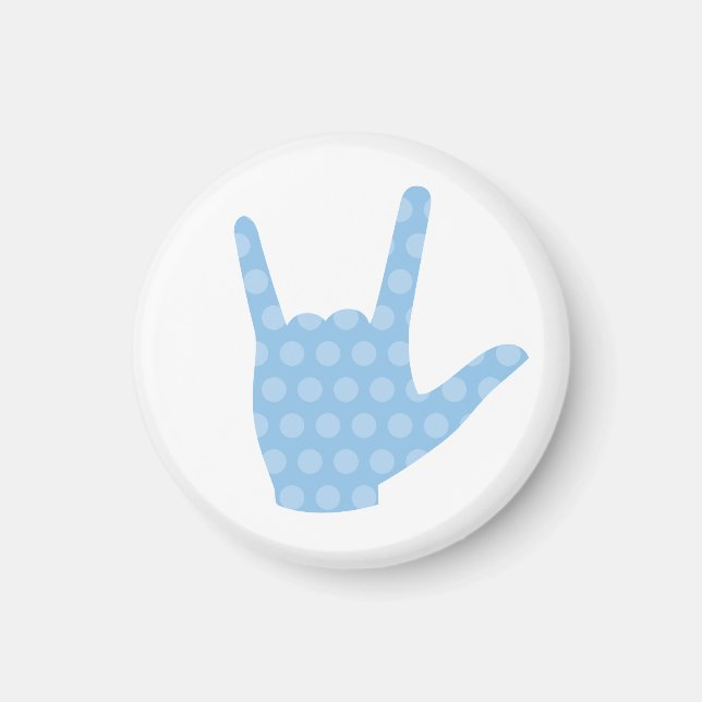 ASL I Love You Blue Dots Signal Language Magnet (Devant)
