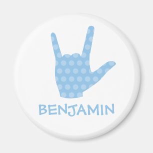 ASL I Love You Blue Dots Signer Langue Nom Magnet
