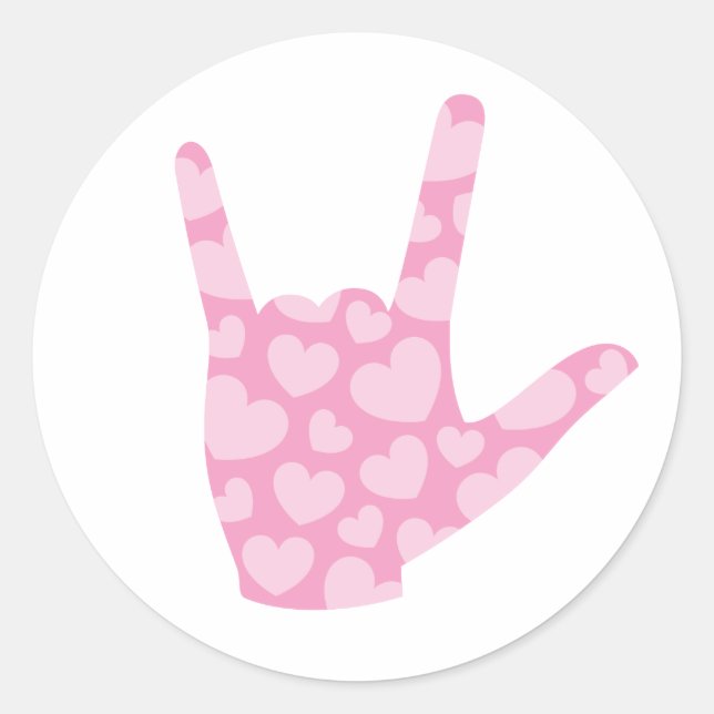 ASL "I Love You" Coeurs roses Sticker Langue des S (Devant)