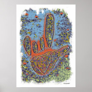 ASL I Love You Contemporary in Blue Poster