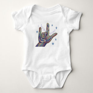 ASL I Love You Denim and Camouflage Colours Baby Bodysuit