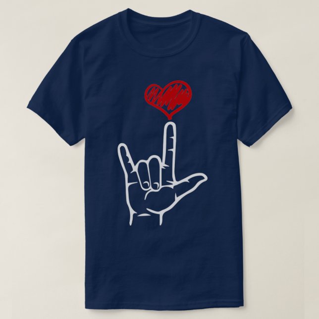 ASL I Love You Hand Heart American Sign Language T-Shirt (Design Front)