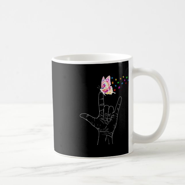 ASL I Love You Hand Sign Language Butterfly Autism Coffee Mug (Right)