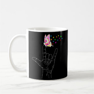 Asl I Love You Hand Sign Language Butterfly Autism Coffee Mug