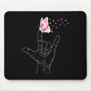 Asl I Love You Hand Sign Language Butterfly Autism Mouse Pad