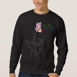 Asl I Love You Hand Sign Language Butterfly Autism Sweatshirt