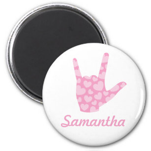ASL I Love You Pink Hearts Sign Language and Name Magnet
