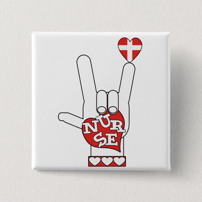 ASL I Love YOU Sign Language - HAND HEART NURSE 2 Inch Square Button (Front)