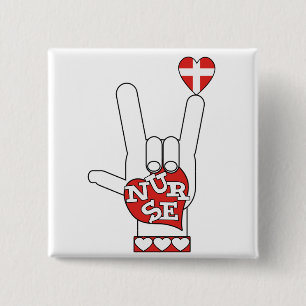 ASL I Love YOU Sign Language - HAND HEART NURSE 2 Inch Square Button
